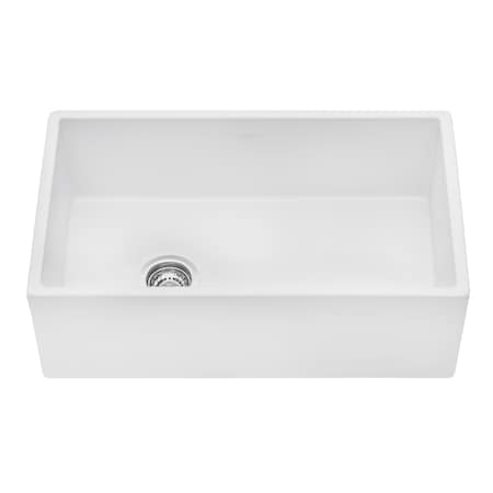 Ruvati 30" Farmhouse Offset Drain Kitchen Sink Sgl Bowl White, Left Drain RVL2018WL
